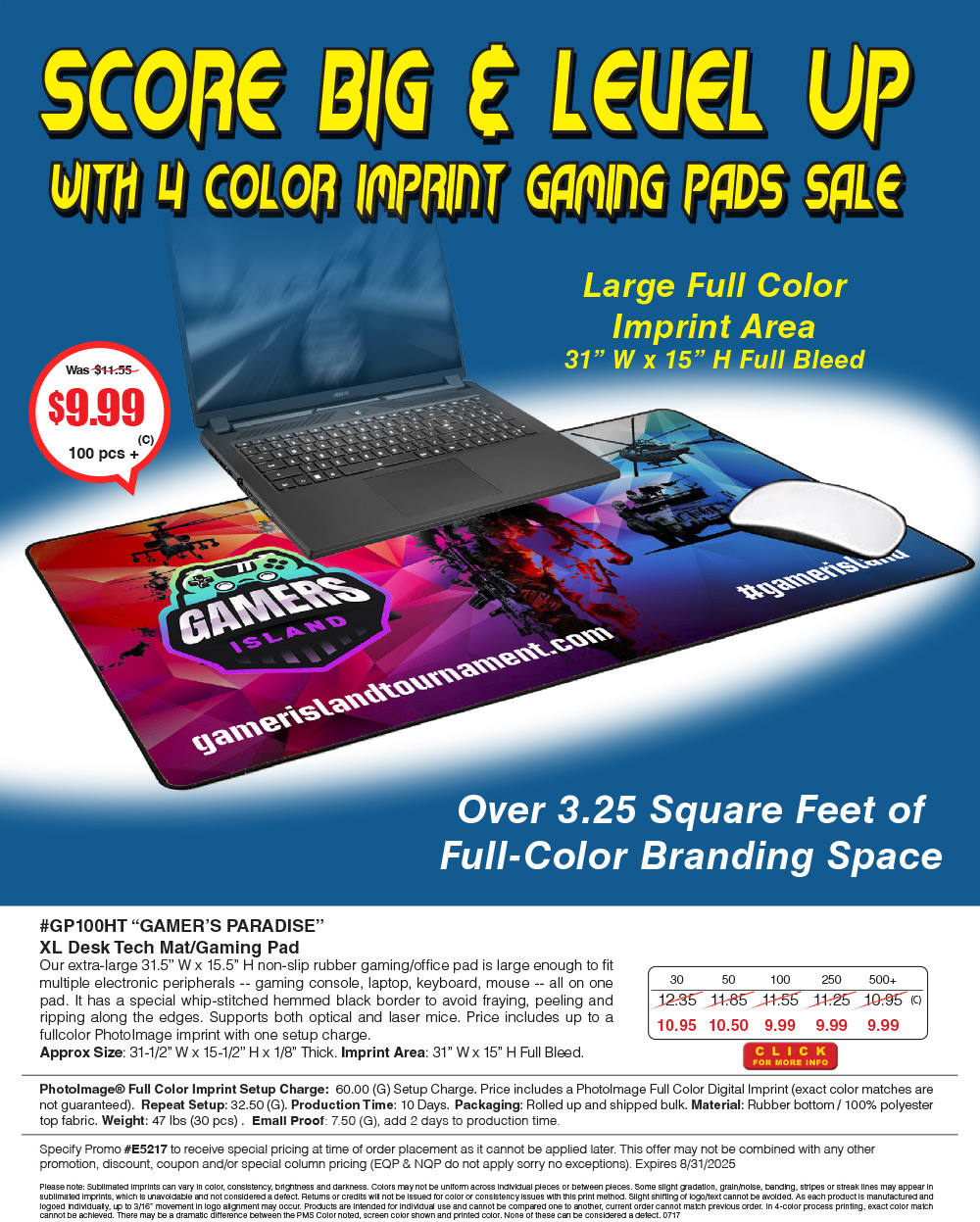 #GP100HT Gamers Paradise - XL Desk Tech Mat/Gaming Pad