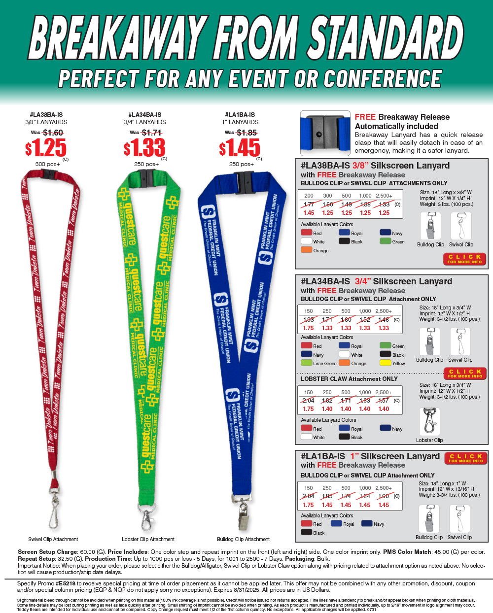 #LA38BA-IS #LA34BA-IS #LA1BA-IS Silkscreen Lanyard with FREE Breakaway Release