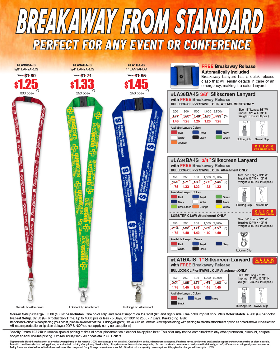 #LA38BA-IS #LA34BA-IS #LA1BA-IS Silkscreen Lanyard with FREE Breakaway Release