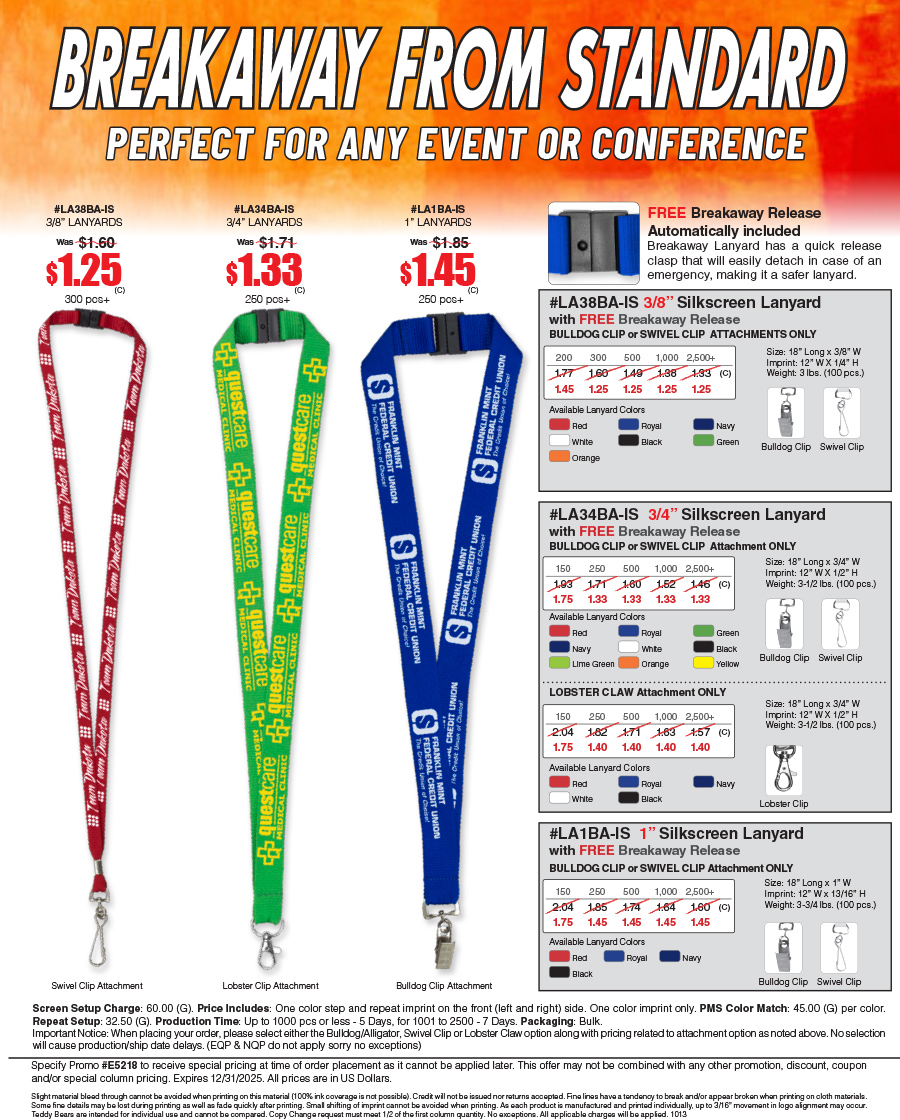 #LA38BA-IS #LA34BA-IS #LA1BA-IS Silkscreen Lanyard with FREE Breakaway Release