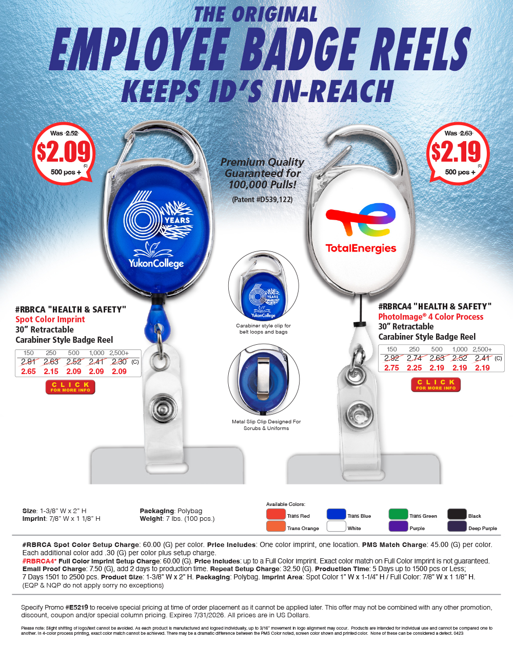 Retractable Carabiner Style Badge Reel