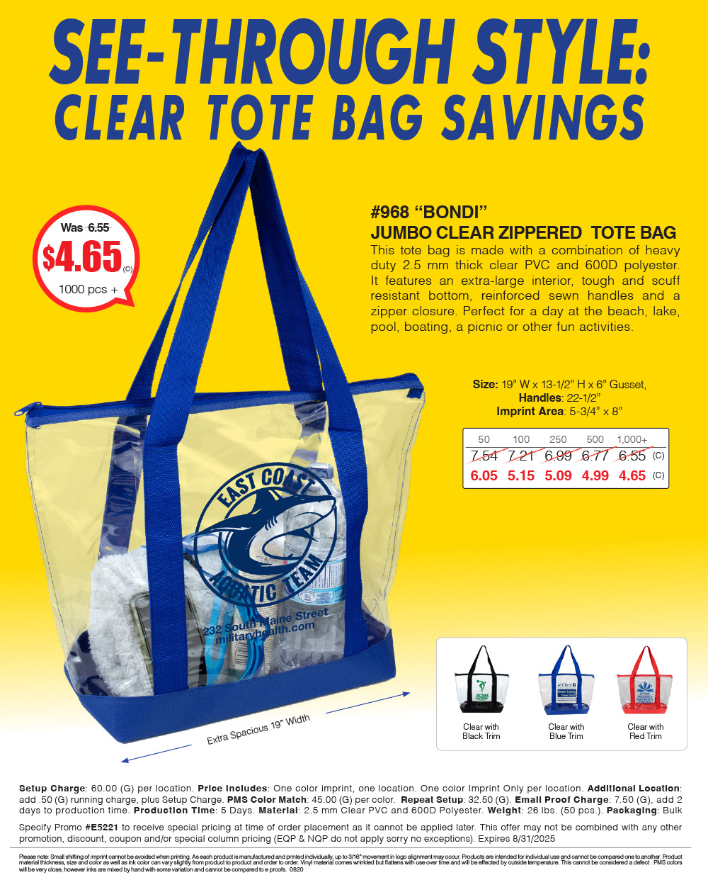 #968 Jumbo Clear Zippered Tote Bag