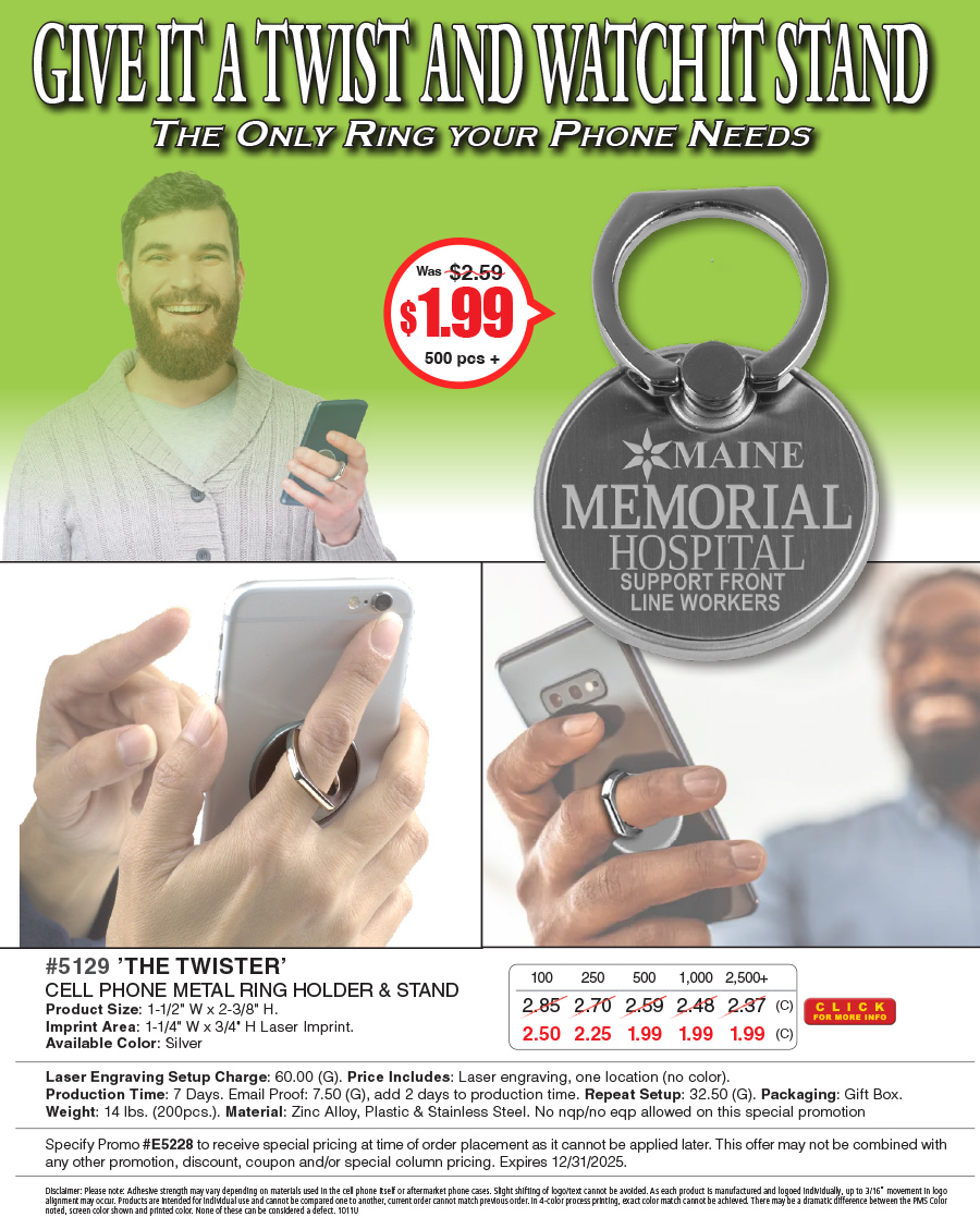 5129 The Twister - Cell Phone Metal Ring Holder and Stand