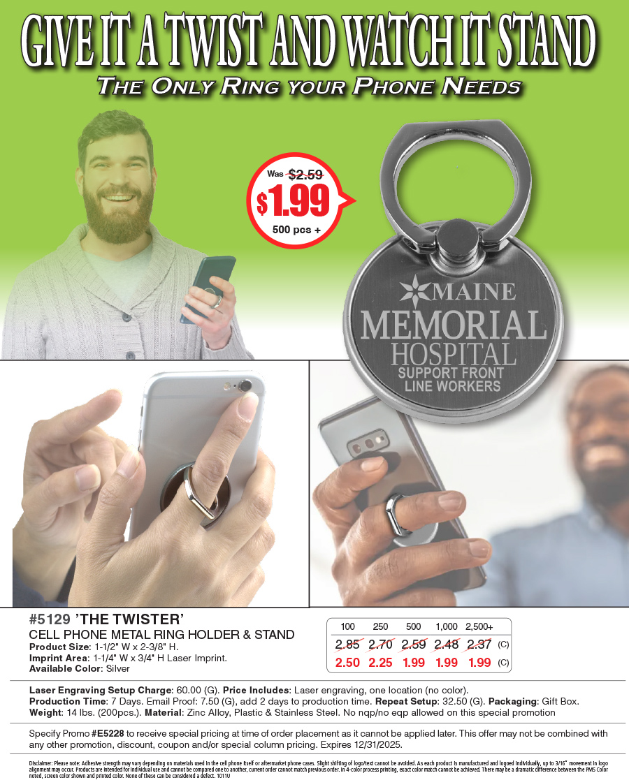 5129 The Twister - Cell Phone Metal Ring Holder and Stand