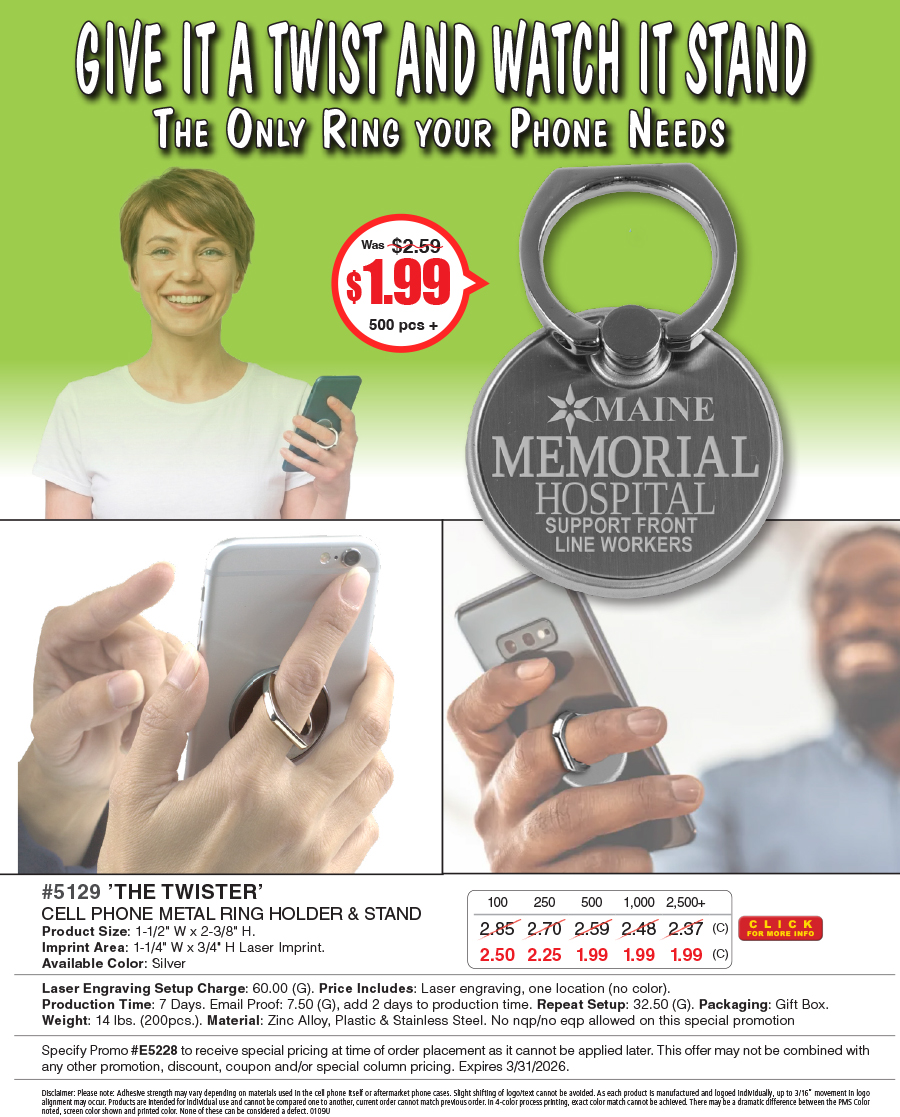 5129 The Twister - Cell Phone Metal Ring Holder and Stand