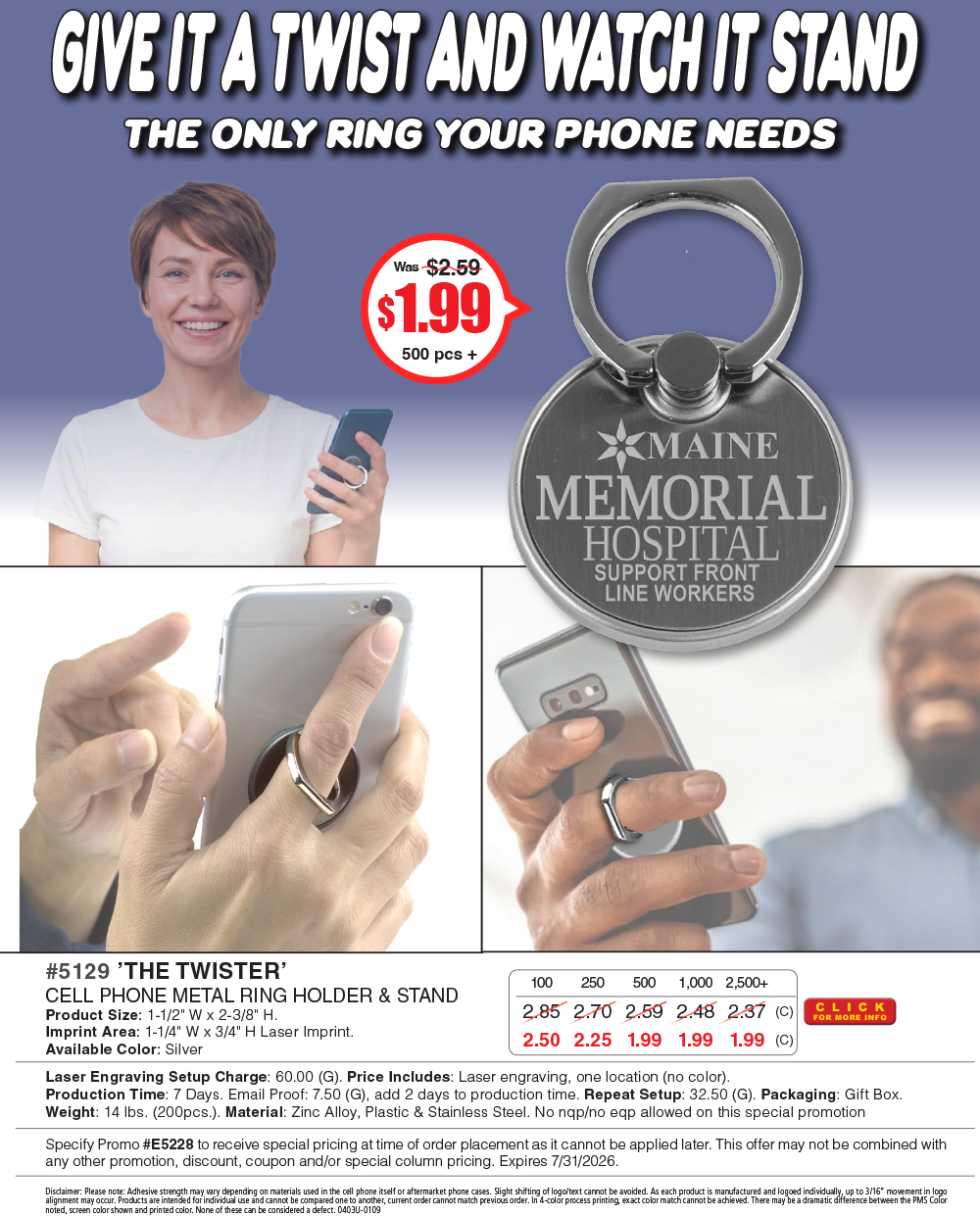 5129 The Twister - Cell Phone Metal Ring Holder and Stand