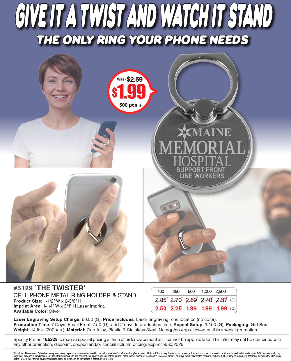 5129 The Twister - Cell Phone Metal Ring Holder and Stand