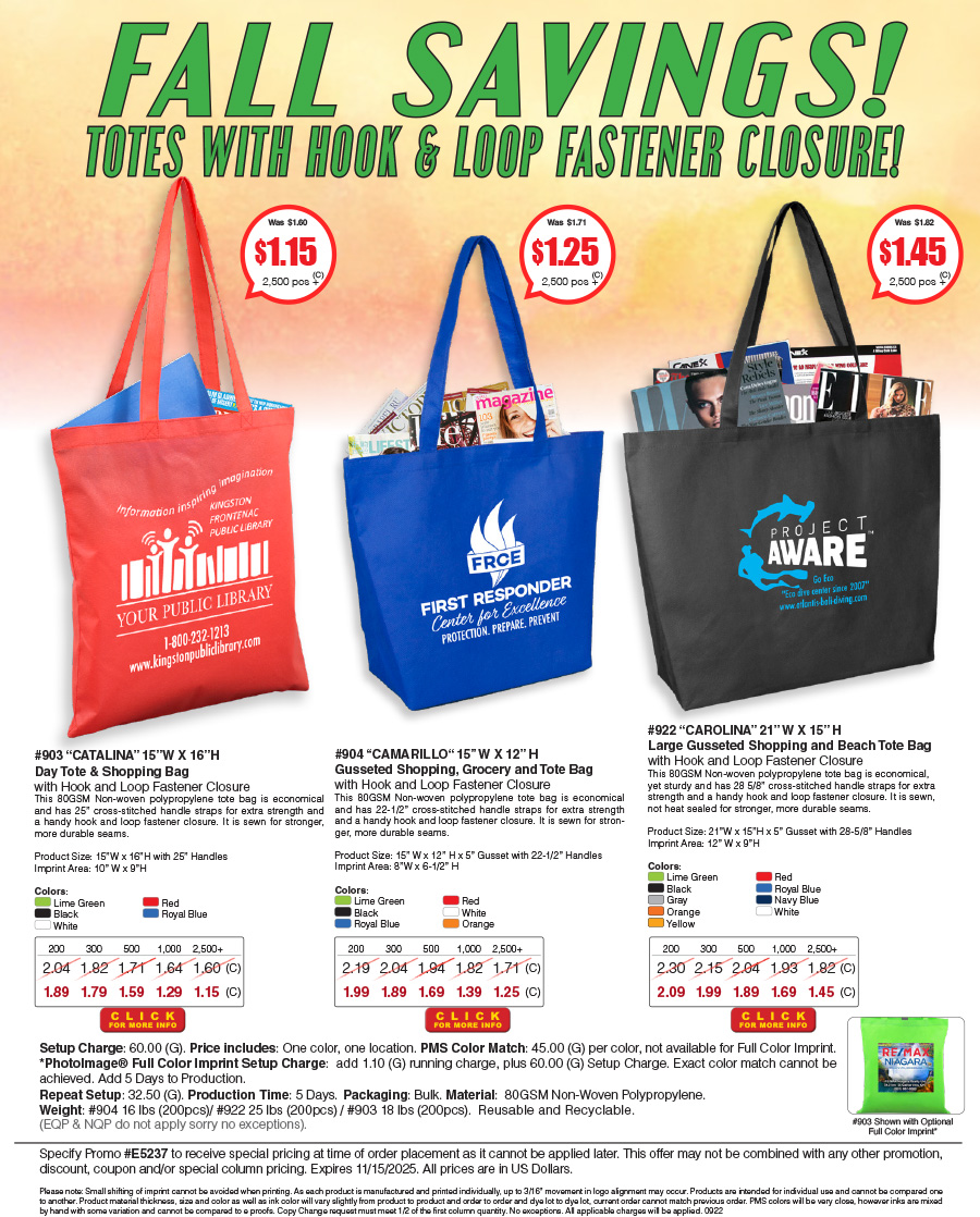 904 922 903 Shopping Tote Bag with Hook and Loop Fastener