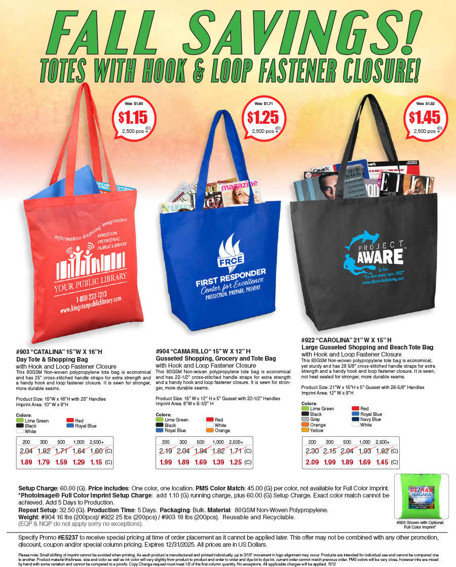 904 922 903 Shopping Tote Bag with Hook and Loop Fastener