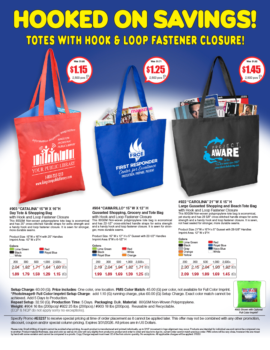 904 922 903 Shopping Tote Bag with Hook and Loop Fastener