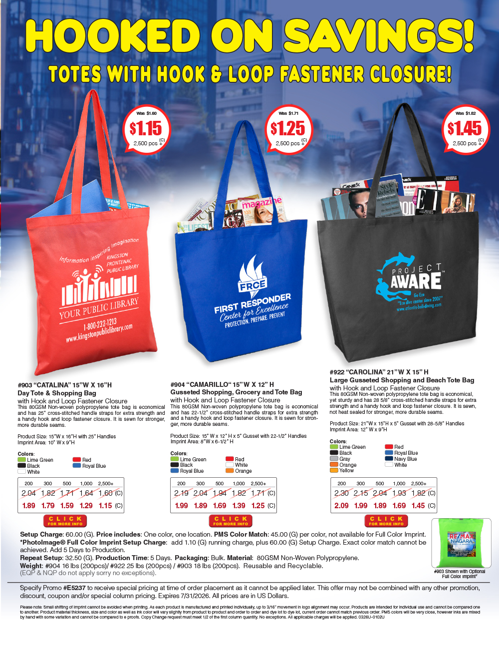 904 922 903 Shopping Tote Bag with Hook and Loop Fastener