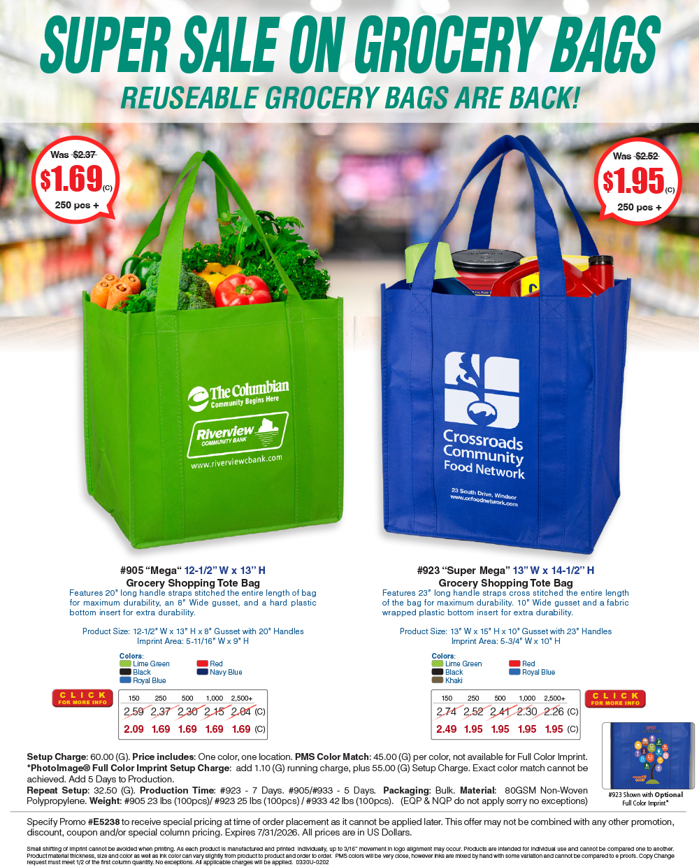 905 923 Shopping Tote Bag with Hook and Loop Fastener