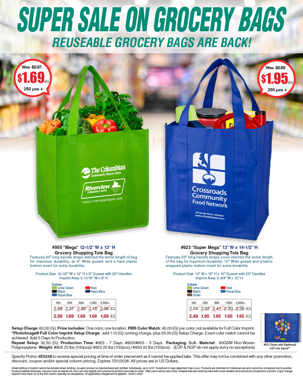 905 923 Shopping Tote Bag with Hook and Loop Fastener