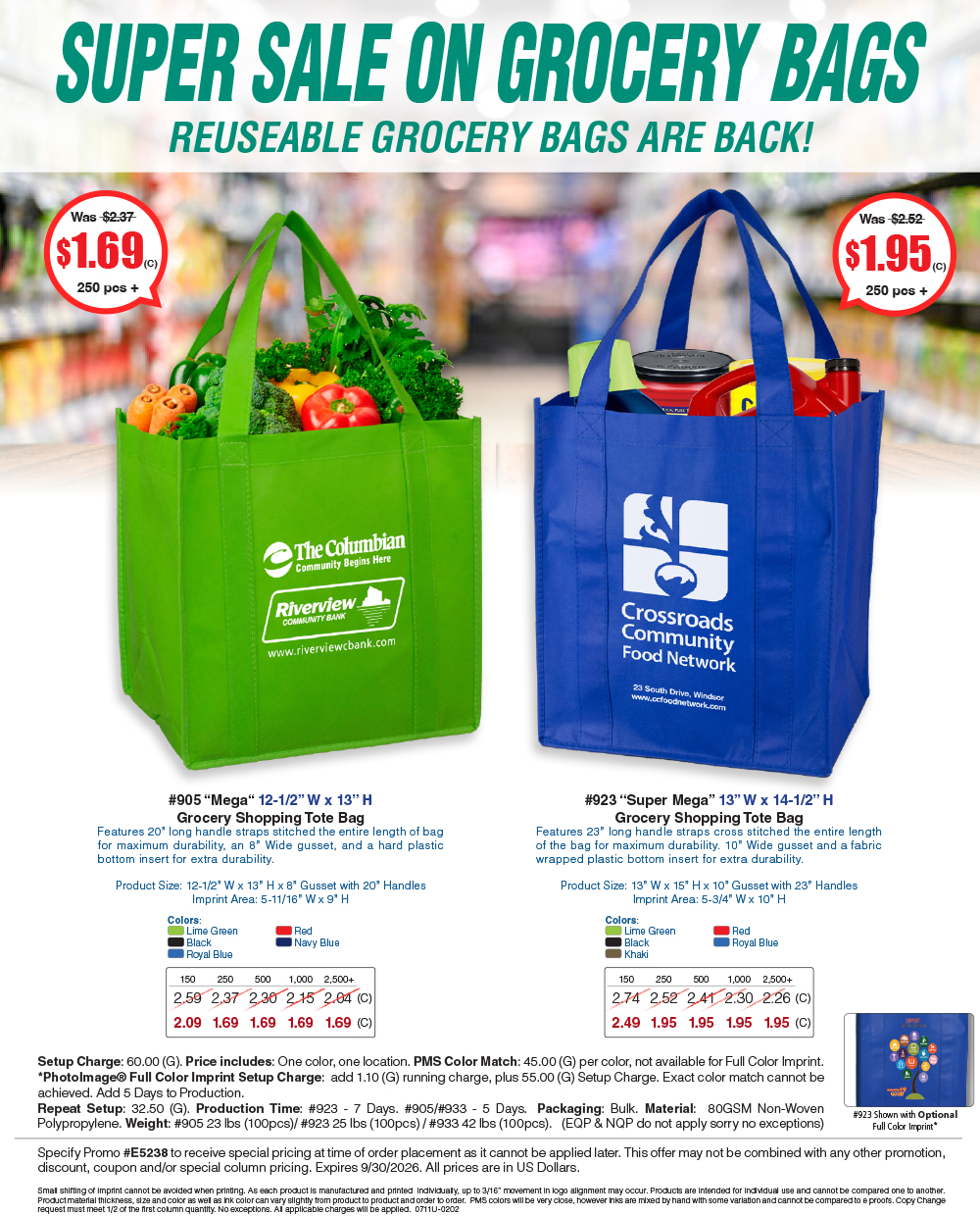 905 923 Shopping Tote Bag with Hook and Loop Fastener