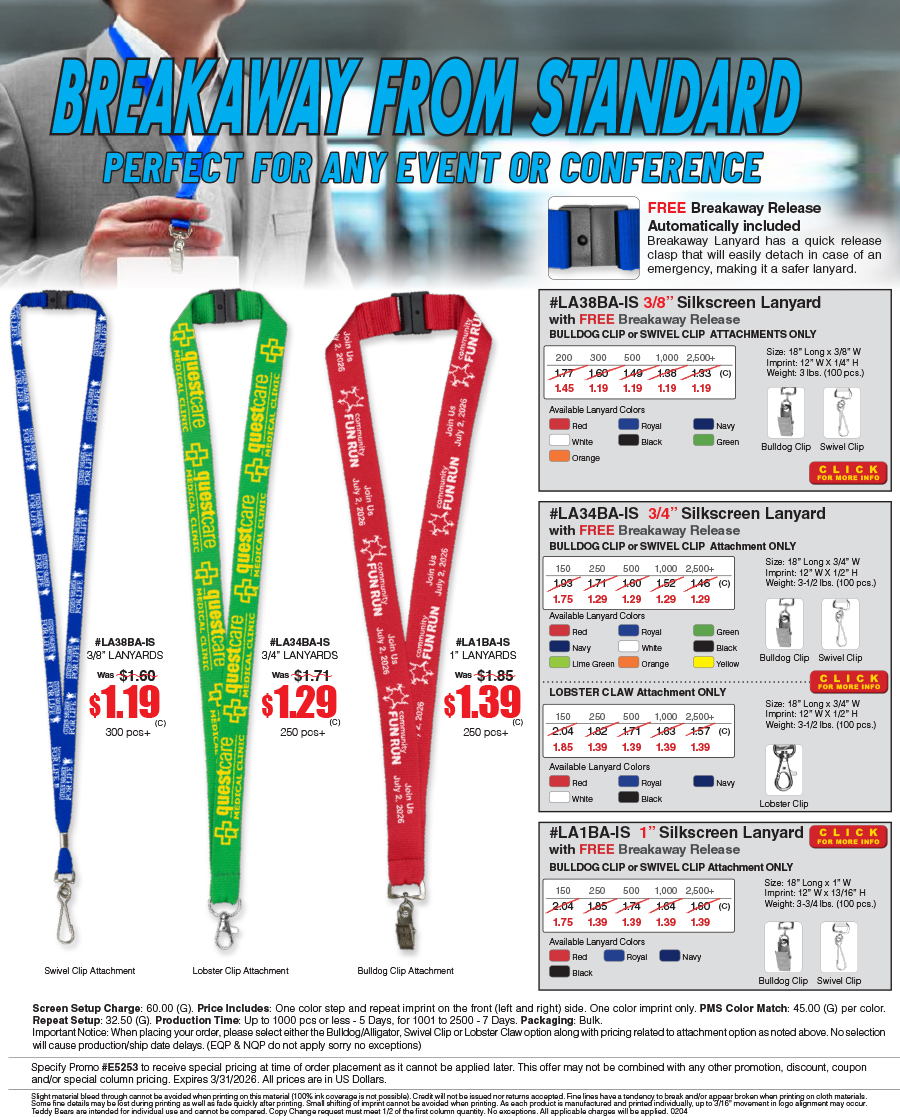 #LA38BA-IS #LA34BA-IS #LA1BA-IS Silkscreen Lanyard with FREE Breakaway Release