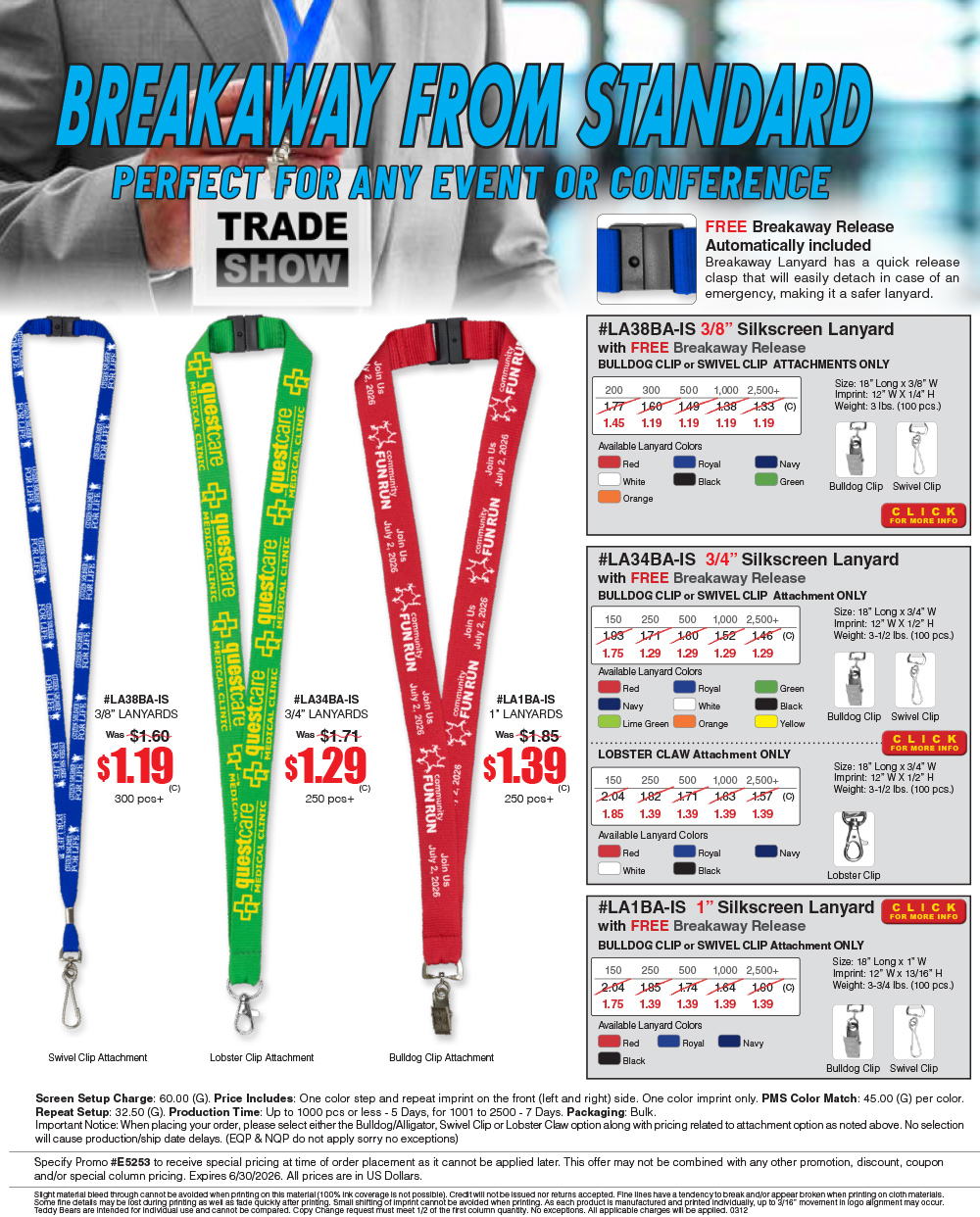 #LA38BA-IS #LA34BA-IS #LA1BA-IS Silkscreen Lanyard with FREE Breakaway Release