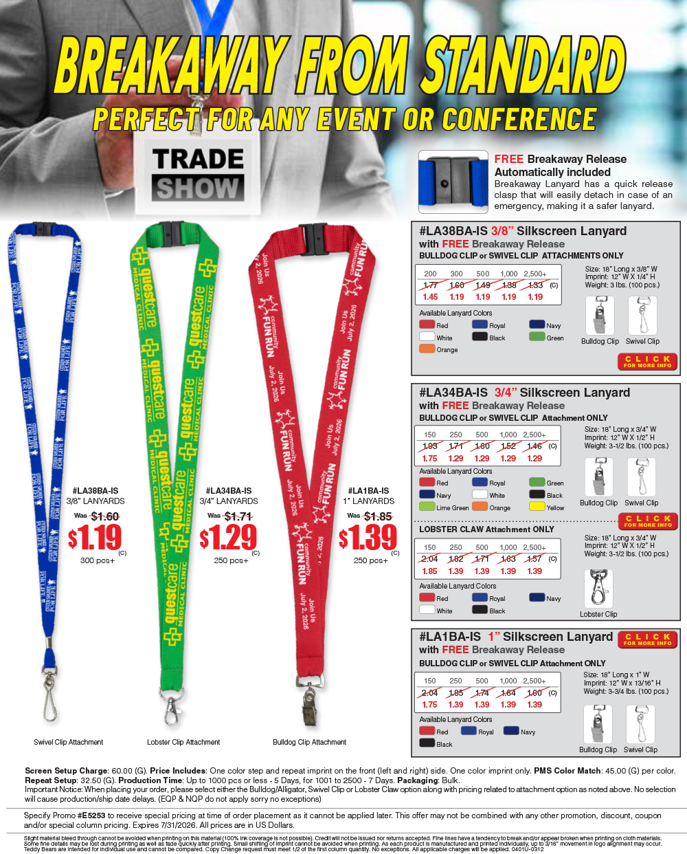 #LA38BA-IS #LA34BA-IS #LA1BA-IS Silkscreen Lanyard with FREE Breakaway Release