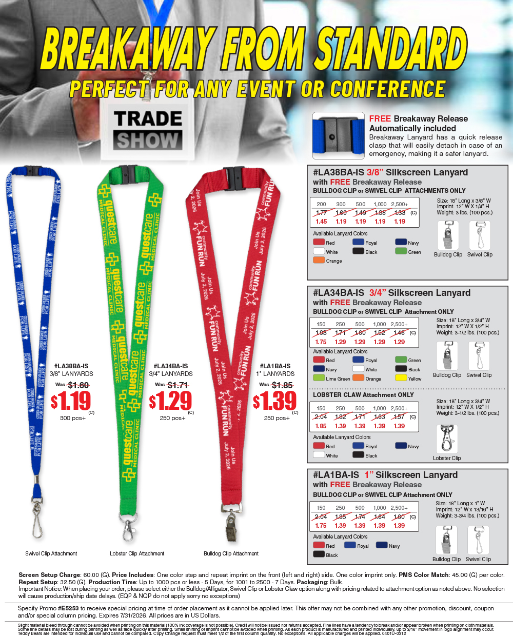 #LA38BA-IS #LA34BA-IS #LA1BA-IS Silkscreen Lanyard with FREE Breakaway Release