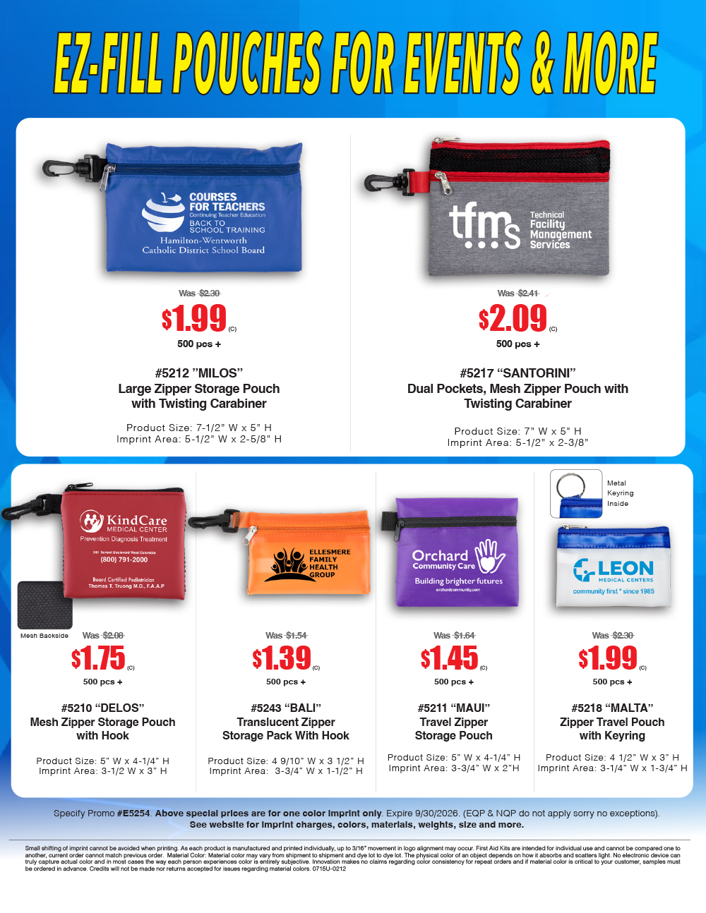 5210 5212 5211 5217 5218 5243 EZ-Fill Pouches For Events and More