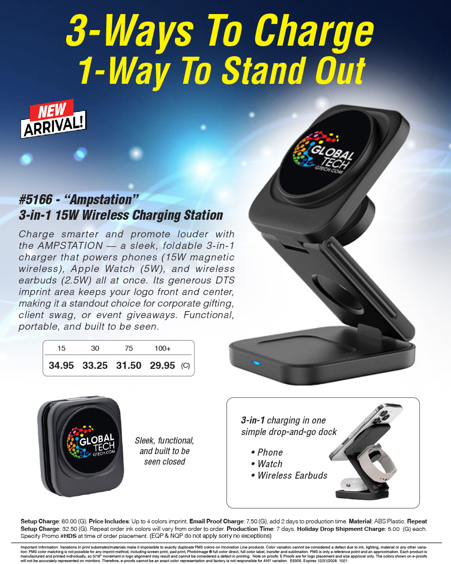 5166 Ampstation 3-in-1 15W Wireless Charging Station