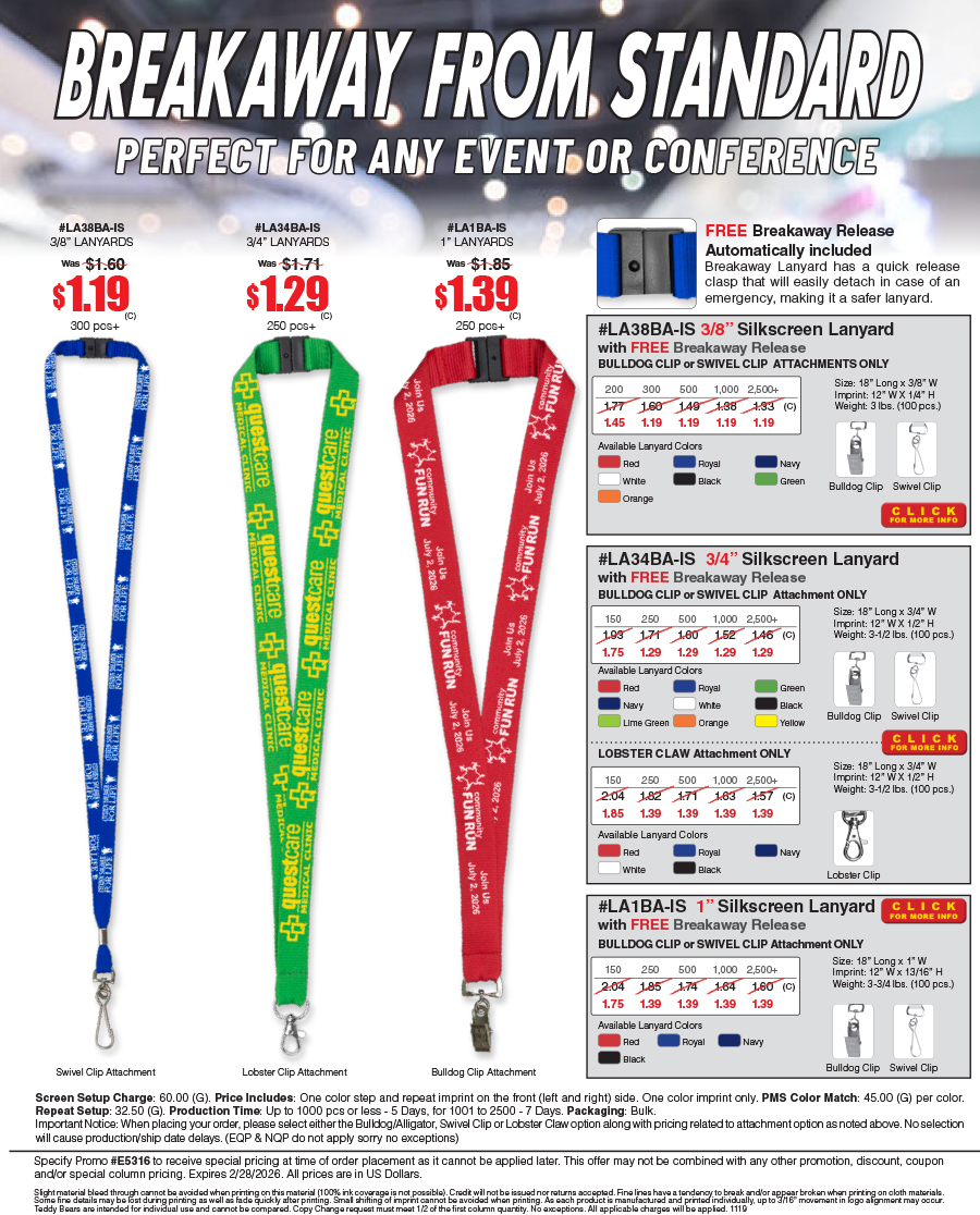 #LA38BA-IS #LA34BA-IS #LA1BA-IS Silkscreen Lanyard with FREE Breakaway Release