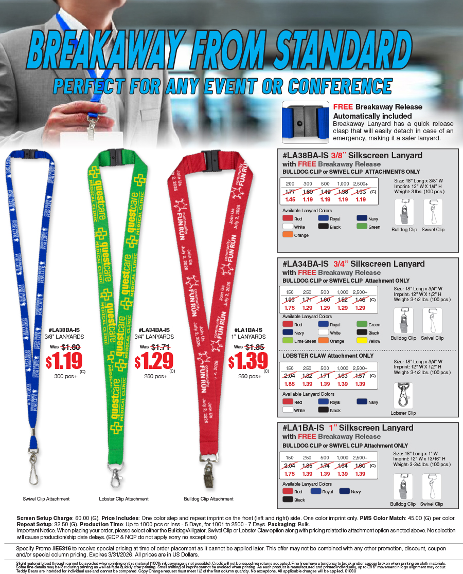 #LA38BA-IS #LA34BA-IS #LA1BA-IS Silkscreen Lanyard with FREE Breakaway Release