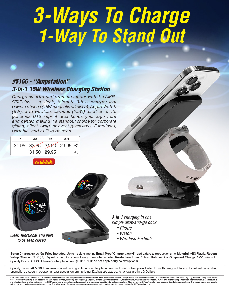 5166 Ampstation 3-in-1 15W Wireless Charging Station