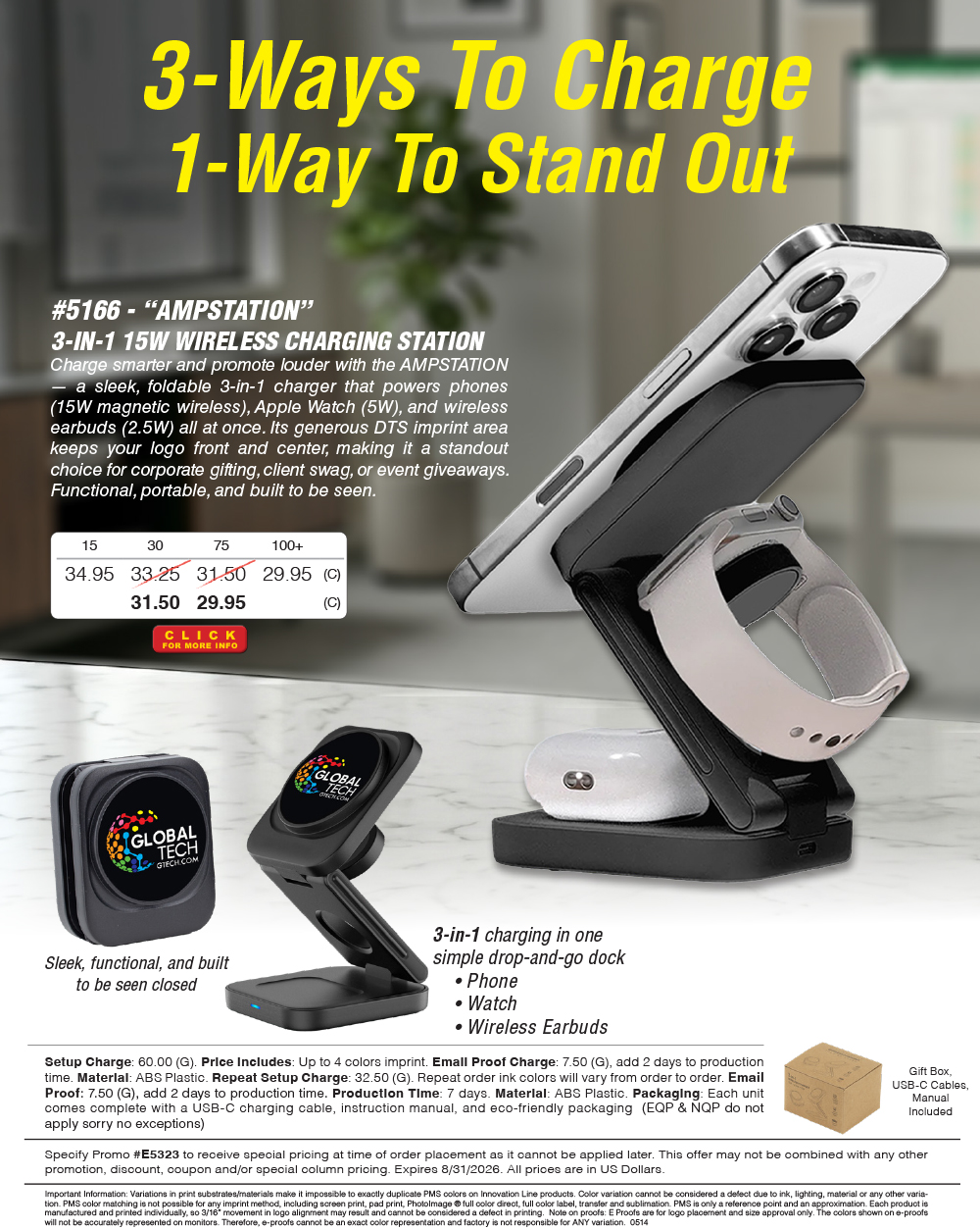 5166 Ampstation 3-in-1 15W Wireless Charging Station