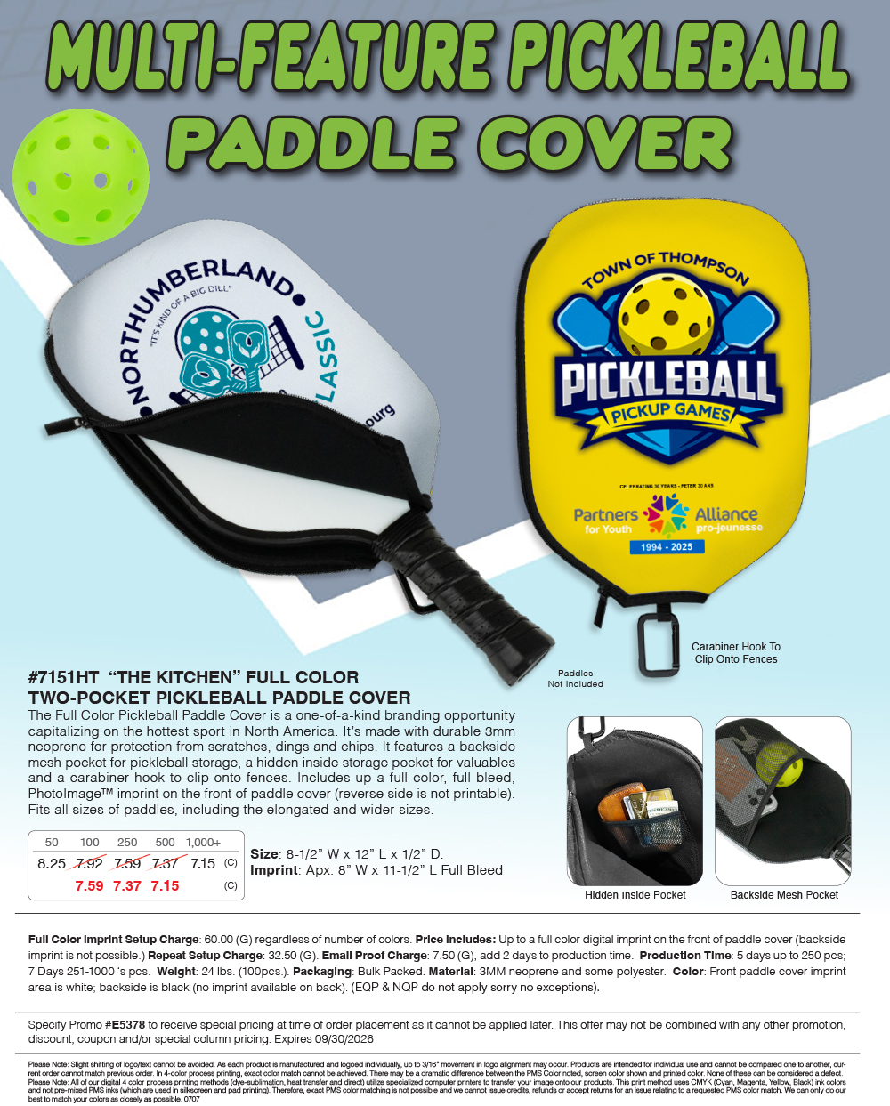 7151HT Full Color Pickleball Paddle Cover