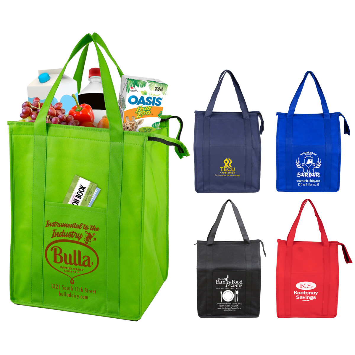 Wholesale Large Non Woven Reusable Tote Bags w/ Zipper Closure