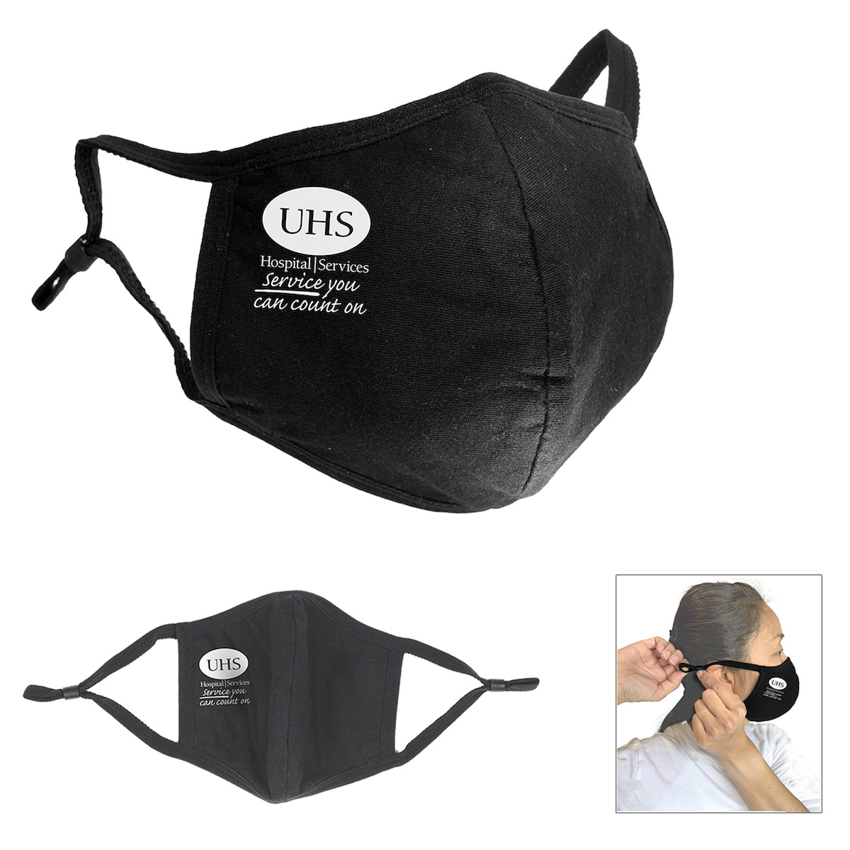 3D Cone Shaped 3Ply Cotton Face Mask with Ear Loop Adjusters