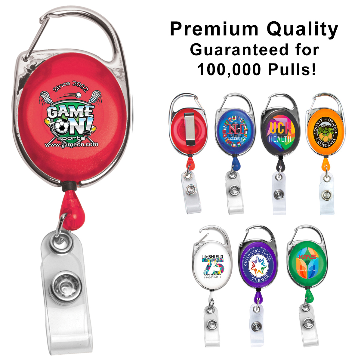 Imprinted Retractable Carabiner Style Badge Reel and Badge Holders