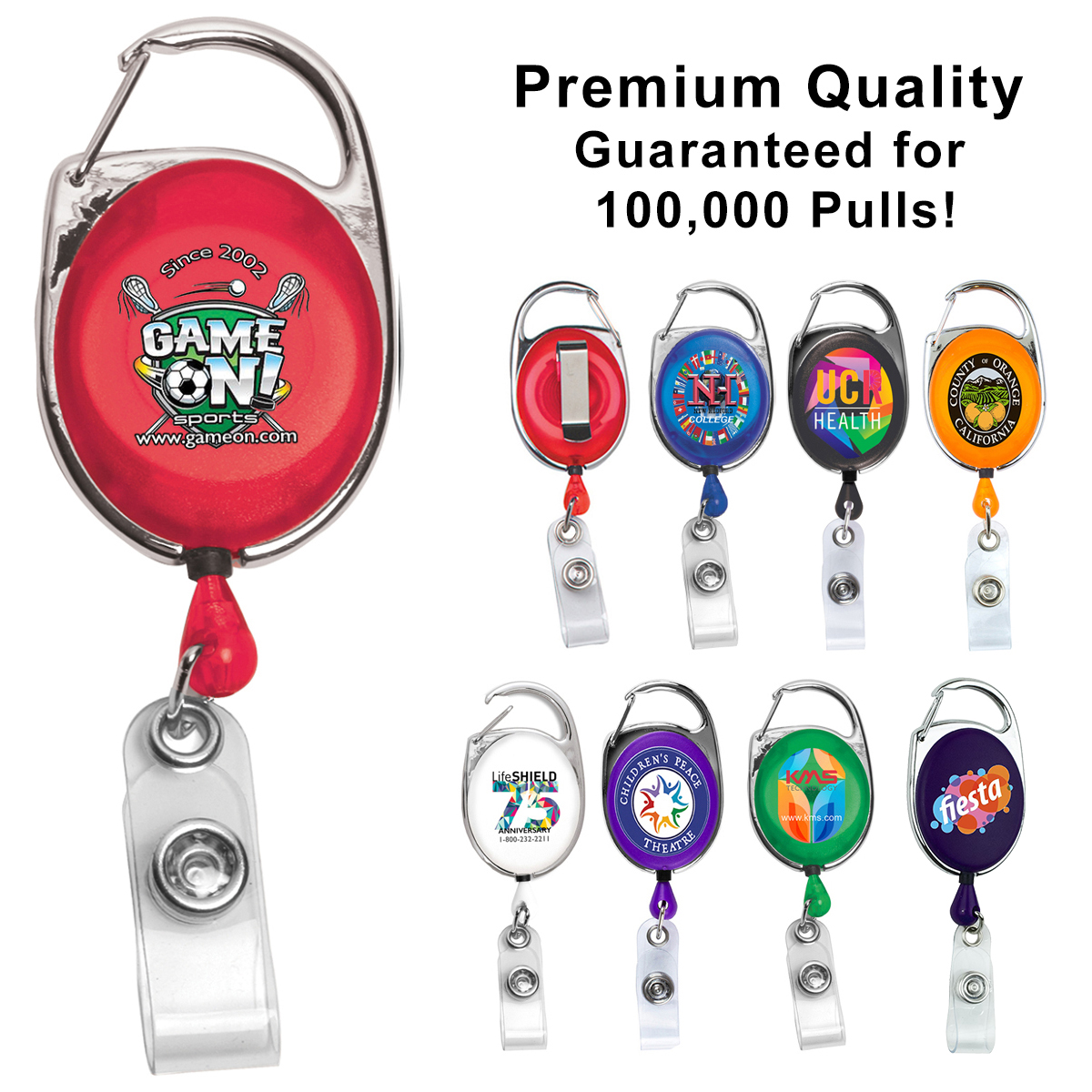 Imprinted Retractable Carabiner Style Badge Reel and Badge Holders