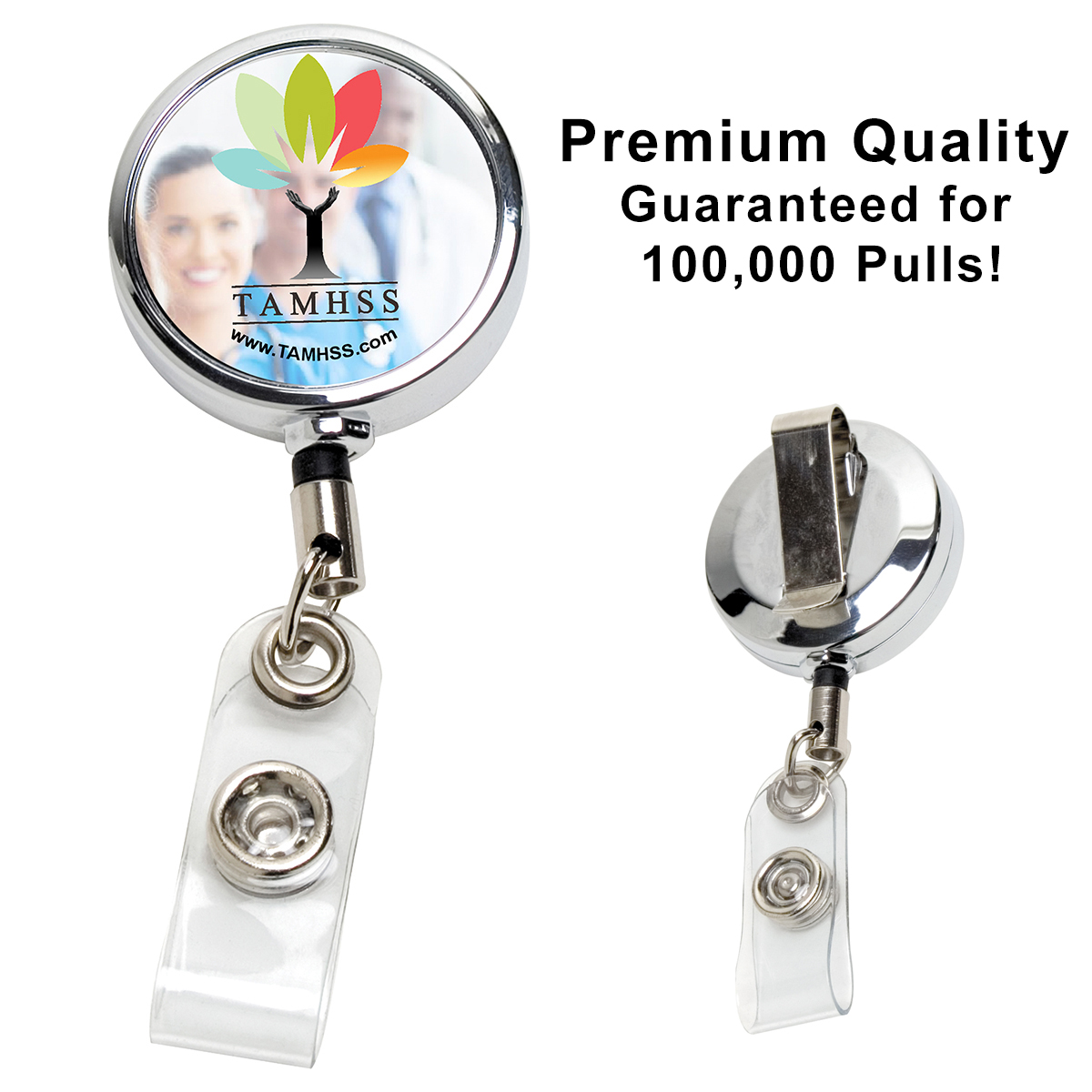 DUBLIN CHROME 30 Cord Chrome Solid Metal Retractable Badge Reel and Badge  Holder with Full Color Vinyl Label Imprint - Innovation Line