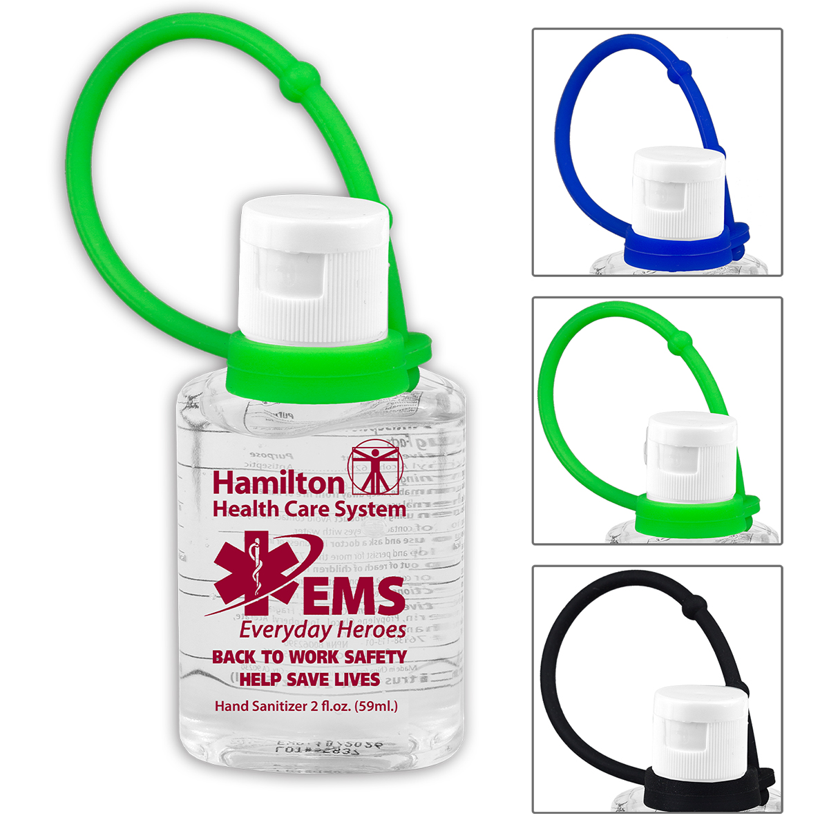 2 oz Hand Sanitizer Antibacterial Gel with Colorful Silicone Carry Leash (Spot Color Print)