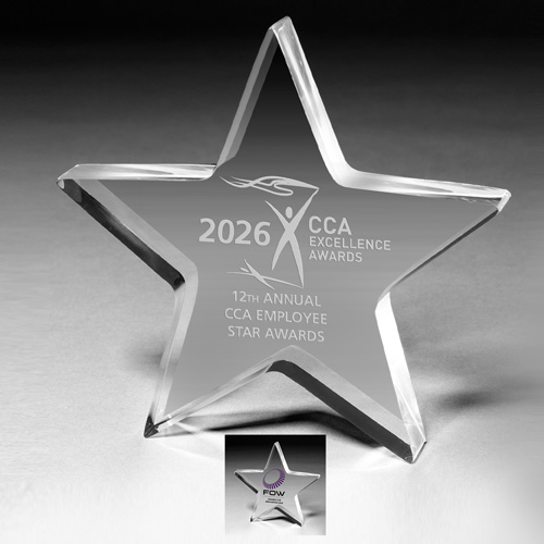 2049S (Screen Print), 2049L (Laser) - 3/4" Star Acrylic Paperweight - 5” x 5” x 3/4”