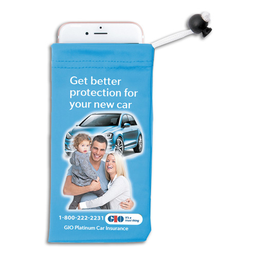 "CLEAN-N-CARRY FC" 3" X 6" - Full Color Sublimation Imprinted Microfiber Cell Phone and Accessories Drawstring Pouch