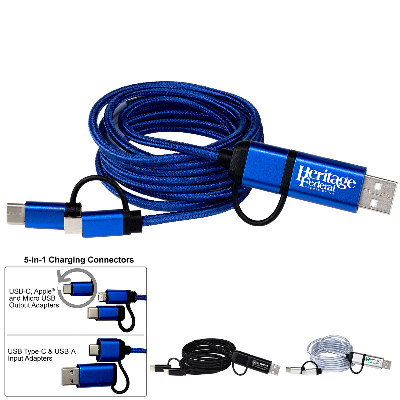 “Oslo” 5-in-1 Braided 6 Ft. Long Charging Cable