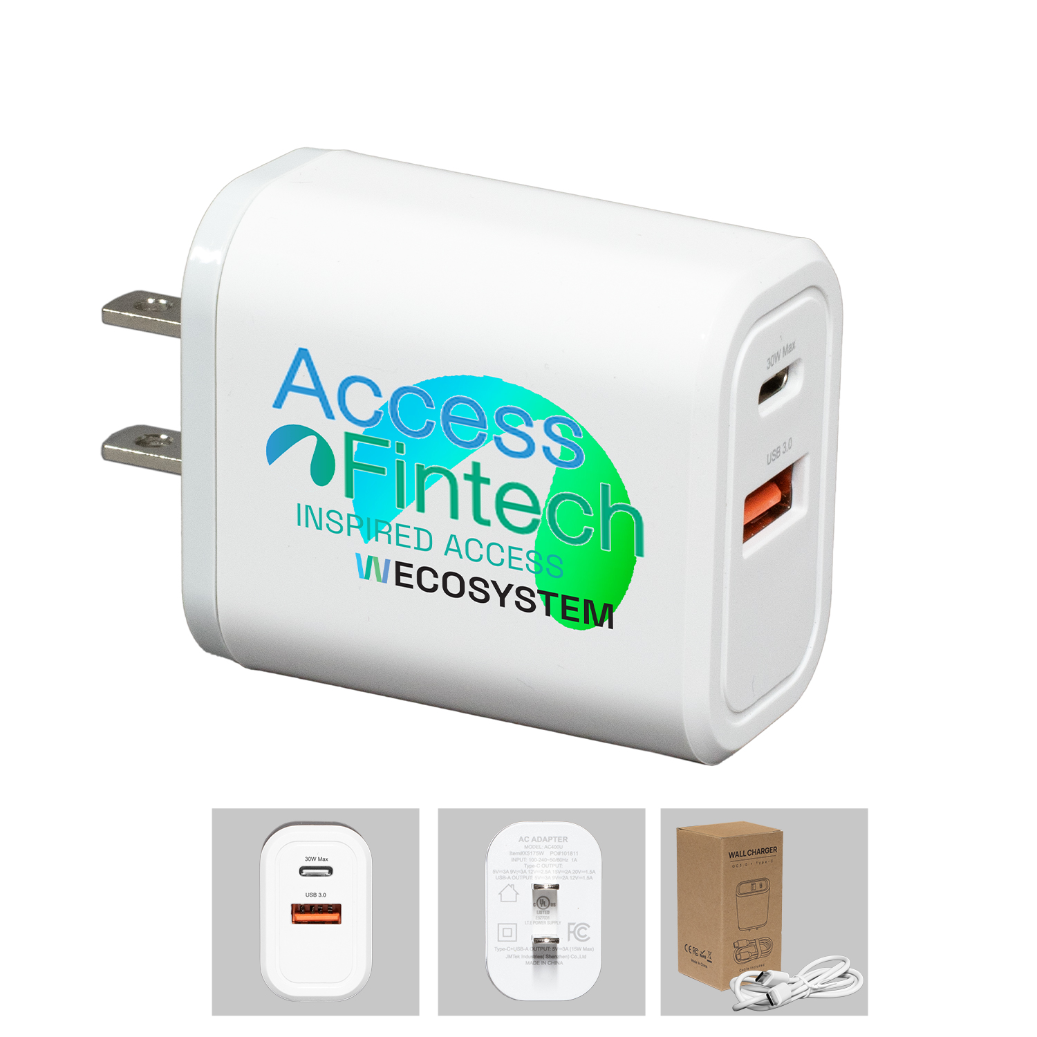 &ldquo;C-DUAL WALL ADAPTER&rdquo; 30W 2-In-1 USB And Type C Wall Adapter &ndash; UL Listed And Compliant