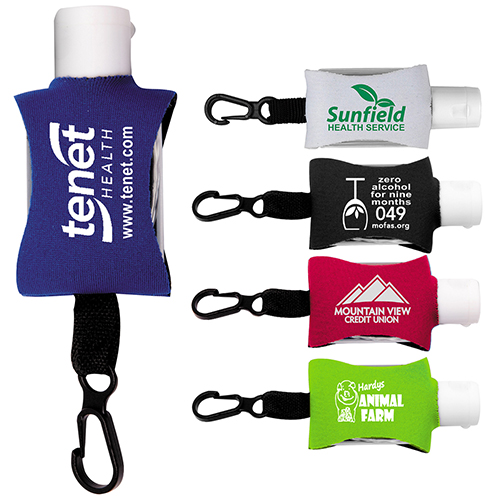 “SanPal Sleeve” .5 oz Hand Sanitizer Antibacterial Gel in Clip-On Neoprene Sleeve Cover