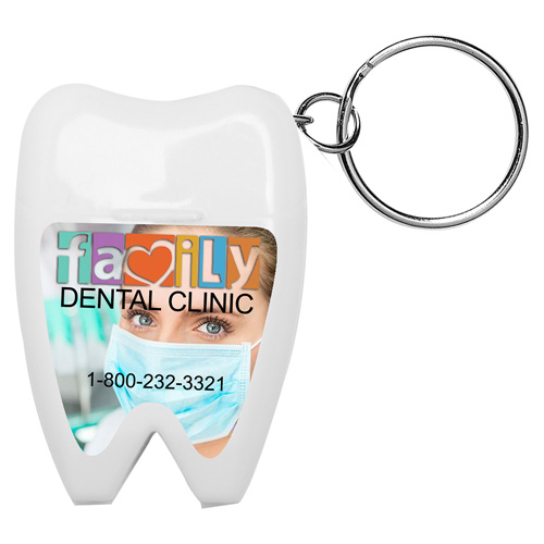 "HAPPY TEETH" Tooth Shaped Dental Floss Dispenser with Keyring