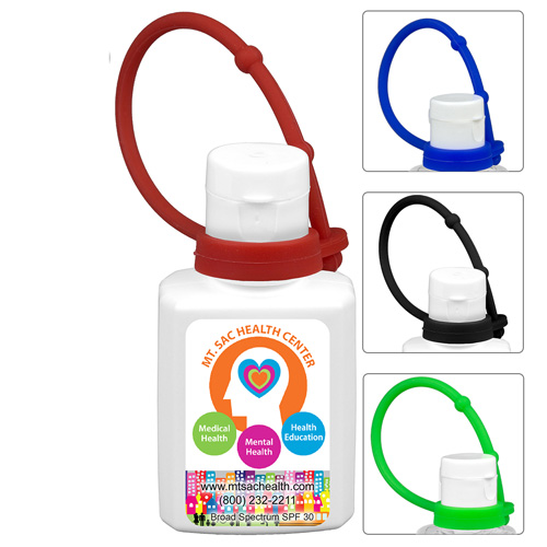 "SUNFUN L CONNECT" 1.0 oz Broad Spectrum SPF30 Sunscreen Lotion in Solid White Flip-Top Squeeze Bottle with Colorful Silicone Leash