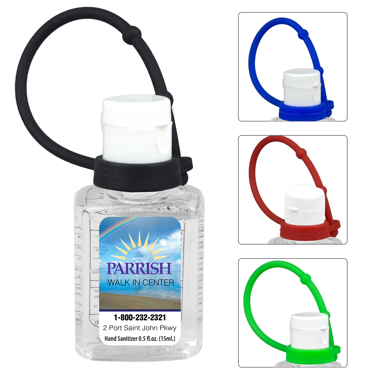 “SanPal S Connect” 0.5 oz Compact Hand Sanitizer Antibacterial Gel in Flip-Top Squeeze Bottle with Colorful Silicone Leash