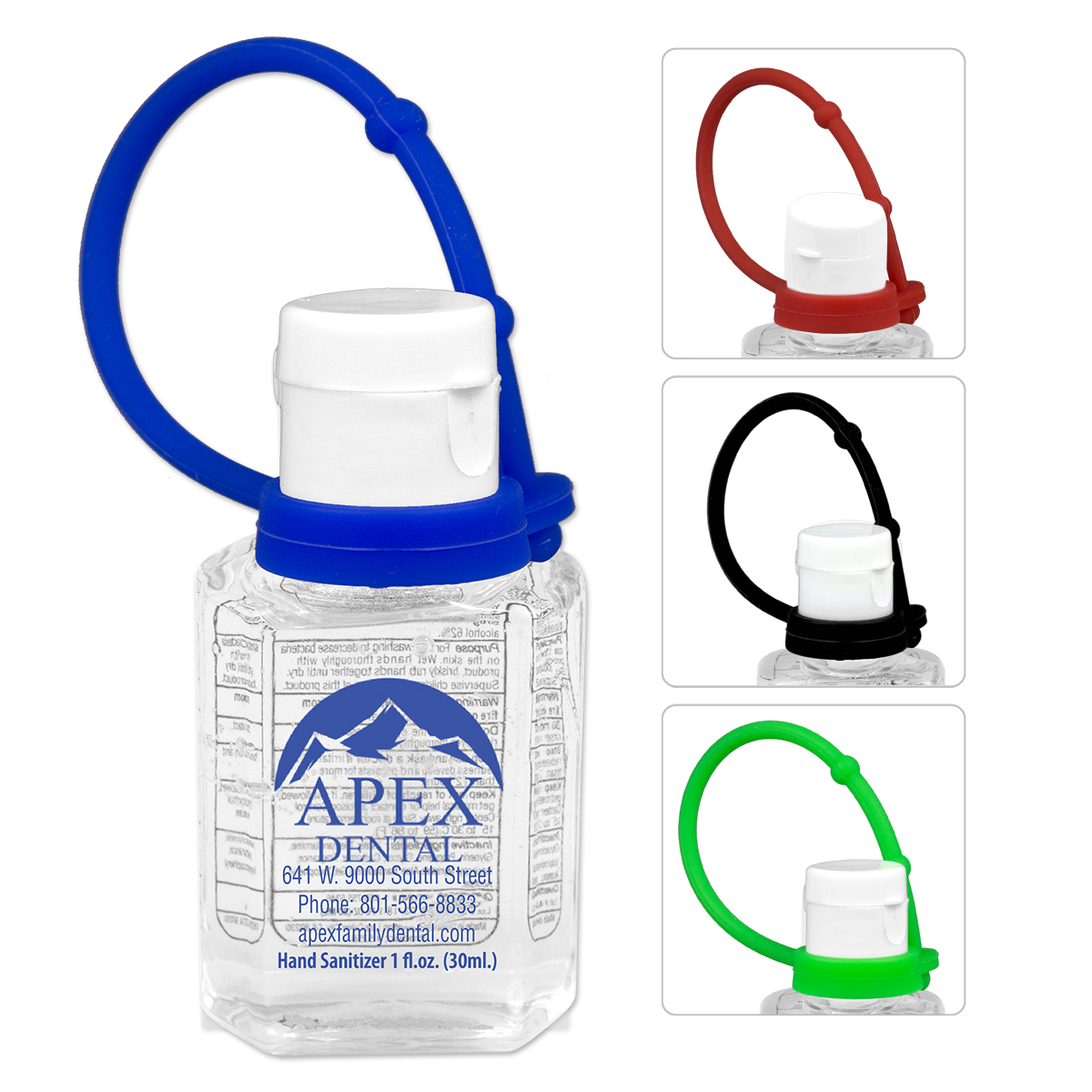 “SanPal Connect” 1.0 oz Compact Hand Sanitizer Antibacterial Gel in Flip-Top Squeeze Bottle with Colorful Silicone Leash