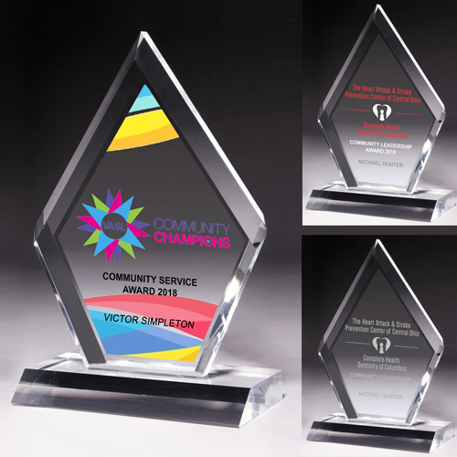 7512S (Screen Print), 7512L (Laser), 7512P (4Color Process) - Multi-Faceted Acrylic Award - 5” x 8 3/4”