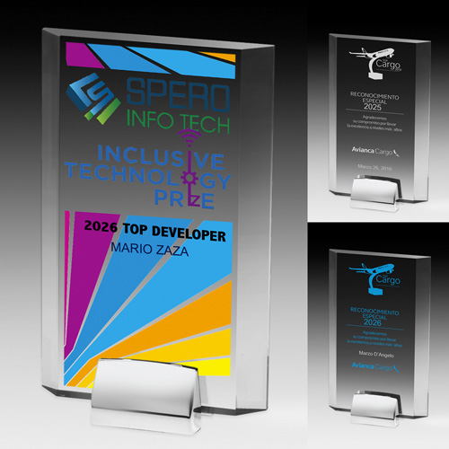 7549S (Screen Print), 7549L (Laser), 7549P (4Color Process) - Rectangular Beveled Award w/ Chrome Base