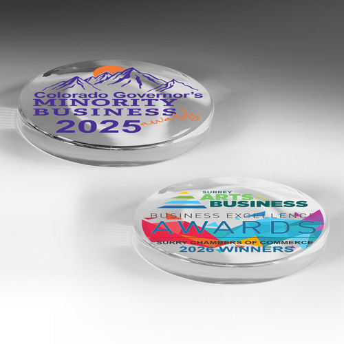 8518S (Screen Print), 8518P (4Color Process) - Oval Glass Award Paperweight - 3” x 5” x 3/4”