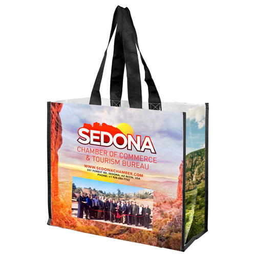 17" W x 14" H - "WENDY" Full Color Laminated Woven Wrap Tote and Shopping Bag