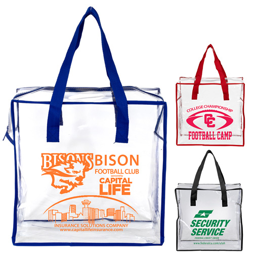 12" W x 12" H x 6 "ARETE" Clear Vinyl Stadium Compliant Tote Bag with Zipper