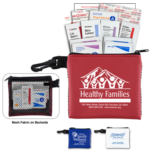 "TEAM MOM" 21 Piece All Purpose Healthy Living Pack in Zipper Mesh pack Components inserted into Zipper Kit